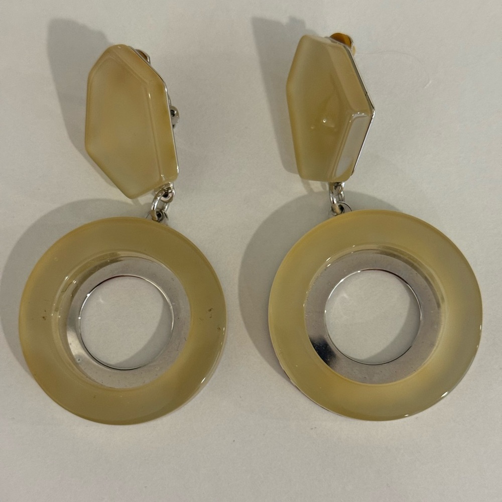 Rare Vtg Giorgio Armani yellow lucite and silver tone starement earrings